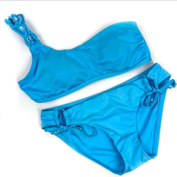 BECCA by Rebecca Virtue Single Strap Macrame Bikini TOP ONLY - BLUE - Picture 1 of 9